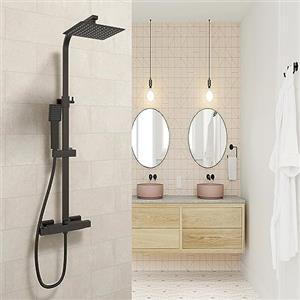 OCEAN ITALY S.R.L. OCEAN ITALY Kit Doccia con Soffione, Doccetta, Miscelatore Quadrati, Soffione Doccia 20x20cm Acciaio Inox con Ugelli Anticalcare, Colonna Doccia Termostatico Antiscottatura, Nero Opaco