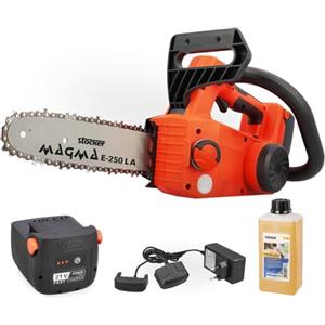 STOCKER - Kit Potatura Professionale Motosega Magma E-250 LA 21V con Batteria Fast Charge 2,6Ah, Caricabatterie Doppio 21V e Olio - Sistema Completo per Potatura e Cura del Verde