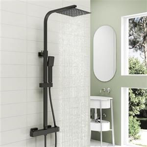 OCEAN ITALY SRL OCEAN ITALY Colonna Doccia con Miscelatore Termostatico 38°C Colonna Doccia con Soffione e Doccetta, Altezza Regolabile Doccia Soffione 20x20cm a Pioggia Anticalcare, Nero