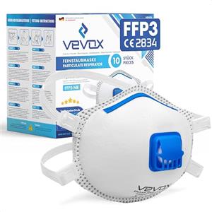 VEVOX® Mascherine FFP3 - scatola da 5, 10, 20 o 5000 - con guarnizione comfort plus - mascherina FFP3 - maschera filtrante respiratoria FFP 3 con valvola - certificata CE per la massima protezione