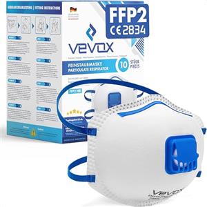 VEVOX® Mascherina FFP2 - Set da 10 - Maschera antipolvere con valvola - Mascherine da lavoro, per lavori edili e antismog - Protezione contro polveri sottili, da muratura e di cemento