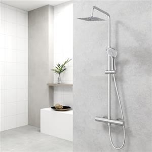 AICA ITALY SRL Colonna Doccia, AICA ITALY, Soffione Doccia Quadrato 20x20cm Acciaio Inox con Rubinetto Termostatico Diametro 40mm, Doccetta 3 getti, Saliscendi Doccia Regolabile 735-1170mm, cromo