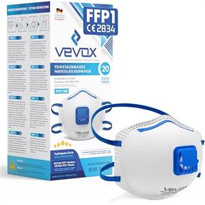 VEVOX® Mascherine FFP1 - scatola da 5, 10, 20 o 5000 - con guarnizione comfort light - mascherina FFP1 - maschera filtrante respiratoria FFP 1 con valvola - certificata CE per la massima protezione