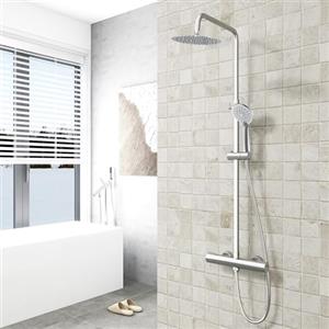 AICA ITALY SRL AICA ITALY, Soffione Doccia da 20cm Acciaio Inox con Rubinetto Termostatico Diametro 40mm, Saliscendi Doccia Regolabile 73-120cm, cromo