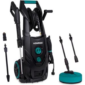 VONROC Idropulitrice ad alta pressione 2500W, Motore a Induzione, 195 Bar, Avvolgi Tubo 8m, Serbatoio Detergente, Pulizia Pesante
