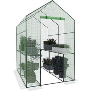 BRICOZONE Serra Da Giardino Con Ripiani 120x186x180 Cm Struttura Acciaio Telo PE Reticolato Anti UV Porta Avvolgibile Cerniera Picchetti E Tiranti Piante Orto Balcone Protezione Gelo E Pioggia
