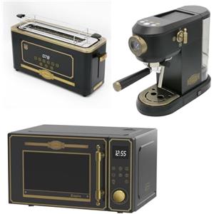 Kaiser Empire M 2530 Em - Forno a microonde 25 l, con griglia ad aria calda, 25 funzioni + tostapane retrò T 4000 Em, 6 livelli di tostapane + macchina da caffè Kaiser KA 2005 Em Empire