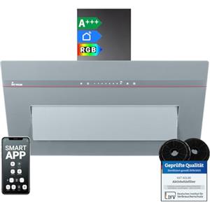 KKT KOLBE A+++ cappa aspirante 90 cm 782 cbm/h convezione aria di scarico senza testa | vetro grigio opaco | ricarica automatica | Smart WiFi App Wi-Fi | SensorTouch | Illuminazione LED RGBW |