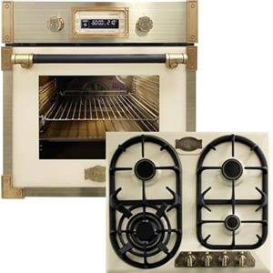 Kaiser Forno a pirolisi EH 6427 Avorio + KG 6325 ElfEm", retrò pirolisi da incasso, 73 l, vetro color elfebe, 60 cm + fornello a gas da incasso retrò, 60 cm, impero, smaltato, avorio, 3,8 Kw WOK