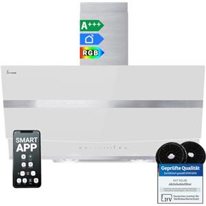 KKT KOLBE Cappa aspirante 90 cm | Cappa Cucina Inclinata | acciaio inossidabile | vetro bianco | WiFi | auto spegnimento | Illuminazione LED RGBW | Operazione di tocco | HERMES9005WM