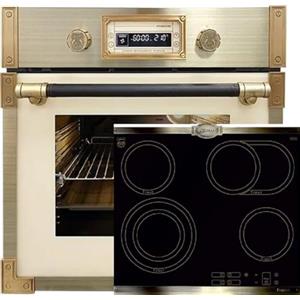 Kaiser Forno a pirolisi EH 6427 ElfAD + KCT 6385 Em", in vetro a pirolisi retrò da incasso, 73 l, colore elfebe, 60 cm, esclusivo piano cottura in vetroceramica High Light da 60 cm