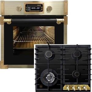 Kaiser Forno a pirolisi "EH 6427 AD+KCG 6335 Em", in vetro nero da incasso a pirolisi, da 73 l, 60 cm+60 cm, vetro nero, da incasso retrò, da 3,8 kW