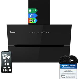 KKT KOLBE Cappa aspirante 80 cm/Cappa Cucina Inclinata/acciaio inossidabile/vetro nero/WiFi/auto spegnimento/Illuminazione LED RGBW/Operazione di tocco / ECCO8005SM