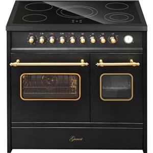 GURARI Cucina Elettrica GCH E 912 DF Bl Retro Cucina 90 cm a Libera Installazione in Nero Vintage Design con Doppio Forno e Piano Cottura in Vetroceramica a 5 Zone Hi-Light, Classe Energetica A