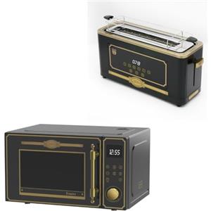 Kaiser Empire M 2530 Em - Forno a microonde 25 l, con griglia ad aria calda, 25 funzioni + tostapane retrò T 4000 Em, 6 livelli di tostapane, funzione scongelamento, funzione di riscaldamento, griglia