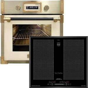 Kaiser Forno a pirolisi EH 6427 ElfAD+KCT 67 FIN La Perle, forno da incasso retrò 73L avorio, 60 cm+piano cottura a induzione 60 cm da incasso Autark Power Booster, display funzionale