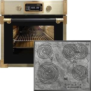 Kaiser Forno a pirolisi «EH 6427 AD+KCT 6715 F Era», retrò pirolisi forno da incasso 73L vetro nero 60 cm+piano cottura elettrico, piano cottura in vetroceramica nero, piano cottura a incasso