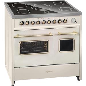 GURARI Cucina Elettrica GCH E 912 DF Cr Retro Cucina 90 cm a Libera Installazione in Creme Vintage Design con Doppio Forno e Piano Cottura in Vetroceramica a 5 Zone Hi-Light, Classe Energetica A