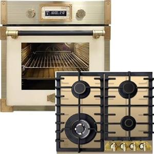 Kaiser Forno a pirolisi EH 6427 Avorio + KCG 6335 ElfEm", Retrò Pirolisi da incasso Forno 73L Vetro Elfebe 60 cm+60 cm, Vetro Avorio, Retro Incasso, 3,8 kW WOK