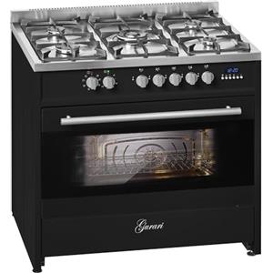Gurari Cucina a Gas 90 cm GCH E 911 BL a libera installazione | Forno Elettrico XXL 121 L | 5 Fuochi | Bruciatore Wok 4kW | Nero | Programmatore Elettronico | Smalto Facile da Pulire