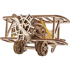 UGEARS Mini Biplano Puzzle 3D in Legno - Kit Modello Meccanico in Legno da Costruire - Puzzle Fai da Te Giocattolo Aeroplano con Motore Modello - Rompicapo Set da Costruzione per Adulti e Bambini