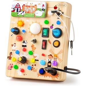 Joyreal Montessori Pannello Busy Board 1 Anno, Giochi Legno Bambini con 19 LED, Giochi Educativi Regalo Bimbo 1 2 3 Anni, Pannello Sensoriale Bambini Montessori (Azienda Agricola)