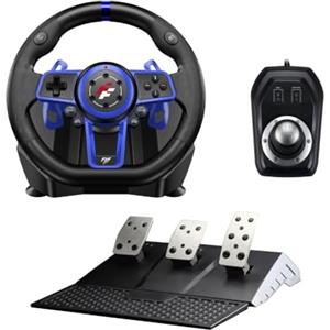 Flashfire SUZUKA 900S - Volante da corsa regolabile, versione Premium PS5, compatibile con PS3, PS4, PS5, Nintendo Switch, rotazione di 270-900 gradi con 3 pedaliere e cambio H, nero e blu (F111)