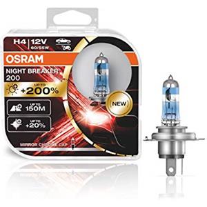 OSRAM Night Breaker 200, H4, Fino Al 200 Per Cento In Più Di Luminosità, Lampada Alogena Per Fari, 64193Nb200-Hcb, Auto 12 V, Scatola Doppia, 2 Lampade, Duo Box
