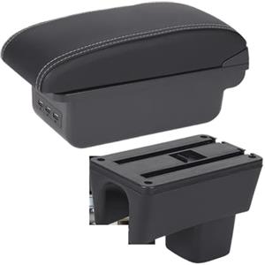 BHGMGEBLV Bracciolos centrales Per SUZUKI Per Swift 2005-2025 Bracciolo Box Auto Portaoggetti Per Rinforzato Dettagli Interni Elevati Bracciolo centrale per auto(B Black white 3USB)