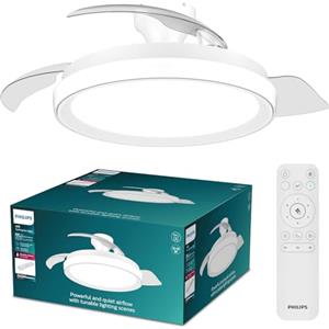 Philips Bliss, Ventilatore a soffitto, 3 pale da 106 cm e luce LED, Bianco | Pale retrattili, Luce smart, 4500 lm, 3000-6500 K, Regolabile fino al 5%, Telecomando incluso