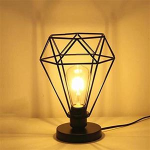 ChaoZan Lampada da tavolo retrò,E27 con interruttore sul cavo abat-jour da comodino in metallo nero opaco,Lampada da terra Gabbia di diamanti,lampada da lettura vintage industriale（No lampadina ）