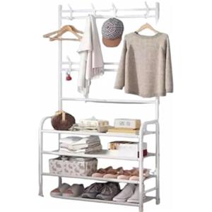 Generico Appendiabiti con Scarpiera 60x26x152 cm, Guardaroba Salvaspazio in Metallo ,gancio plastica ,ripiani in telaio con 4 Ripiani , Stand Porta Giacche e Scarpe per Ingresso, Corridoio, Camera da letto