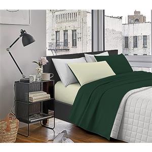 Il Gruppone Passione Casa Completo Letto in Morbido Cotone di Flanella Antipilling Lenzuolo sopra sotto Federe Bicolore - Verdone-Panna - Matrimoniale