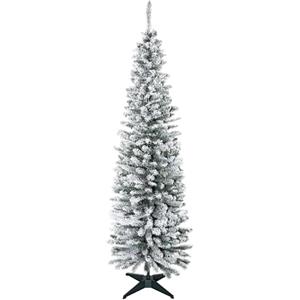 HOMCOM Albero di Natale Slim Artificiale 180 cm con Rami Realistici, Albero di Natale Innevato Alto e Stretto con Base Pieghevole, Verde