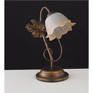 Generico Lumetto, lampada da comodino, abat jour classico in ferro battuto marrone 1 luce per camera da letto, salotto, cameretta, soggiorno, LGT Acero