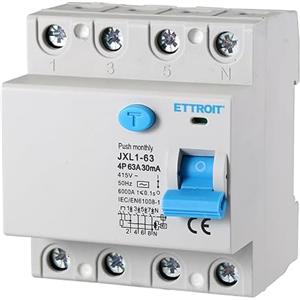 ETTROIT INTERRUTTORE MAGNETOTERMICO DIFFERENZIALE PURO SALVAVITA PER BARRA DIN 4 MODULI 4P 63A 415V 30mA 6KA