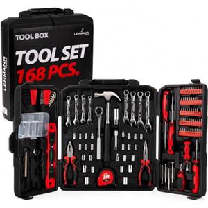 LEHMANN Cassetta Attrezzi Completa 168 pezzi - Valigetta Portatile Pieghevole con Maniglia per il Trasporto - Set Attrezzi da Lavoro Completo - Kit Universale per Fai-da-te, Casa e Garage