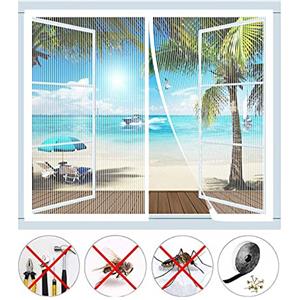 Earnmore Zanzariera magnetica per finestra, automatica, chiusa, senza forare, per la maggior parte dei tipi di finestre o porta del balcone, 80 x 120 cm, colore: bianco