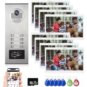 ANJIELO SMART Videocitofono cablato per appartamenti, campanello HD 1080P, monitor da 7 pollici, videocitofono intelligente con telecamera e sistema di citofonia per multifamiliari (8 Famiglia)