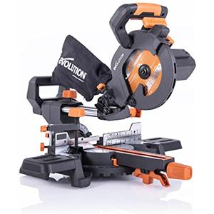 Evolution Power Tools Evolution (R185SMS+) 185 mm Troncatrice scorrevole con capacità di taglio multi-materiale - 45° smusso, 50° bisello - Guida laser - lama multiuso inclusa