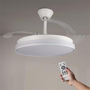 M mimotec -Ventilatore da Soffitto White Cami Retrattile con Luce LED CCT Ø107 cm, Controllo tramite Telecomando, Silenzioso, 6 Velocità, Pale Pieghevoli, Timer e Funzione Estate/Inverno