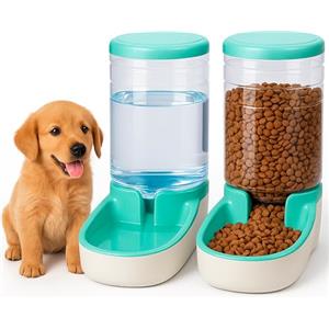 Edipets, Dispenser Cibo Gatti, Cani, Automatico, 2 Unità, 3.8L, Dispenser di Crocchette e Acqua per Animali Domestici (Verde)