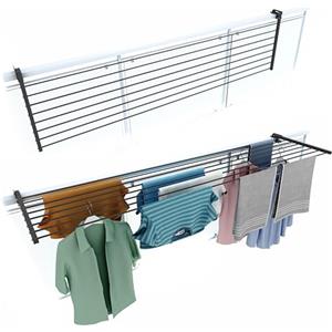 foxydry Stendino da Balcone Ribaltabile, Stendibiancheria da Ringhiera Esterno Resistente in Acciaio inox e alluminio Duo, per terrazzi, balconi e ringhiere - Lunghezza 202 cm (Antracite, 202 cm)