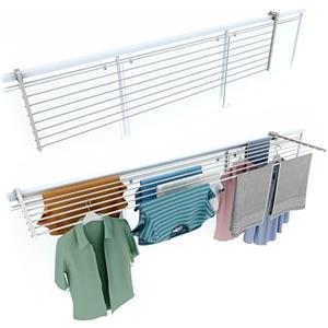 foxydry Stendino da Balcone Ribaltabile, Stendibiancheria da Ringhiera Esterno Resistente in Acciaio inox e alluminio Duo, per terrazzi, balconi e ringhiere - Lunghezza 202 cm (Bianco, 202 cm)