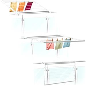 Flo.mar Stendibiancheria da Balcone e Parete 53x120 cm - Stendibiancheria con Kit Incluso per Ringhiera Tonda o Quadra - Stendino da Esterno in Alluminio Tubolare Bianco