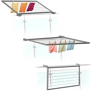 Flo.mar Stendibiancheria da Balcone e Parete 53x120 cm - Stendibiancheria con Kit Incluso per Ringhiera Tonda o Quadra - Stendino da Esterno in Alluminio Tubolare Grigio