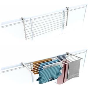 foxydry Stendino da Balcone Ribaltabile, Stendibiancheria da Ringhiera Esterno Resistente in Acciaio inox e alluminio Duo, per terrazzi, balconi e ringhiere (Bianco, 102 cm)