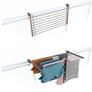 foxydry Stendino da Balcone Ribaltabile, Stendibiancheria da Ringhiera Esterno Resistente in Acciaio inox e alluminio Duo, per terrazzi, balconi e ringhiere (Marrone, 102 cm)