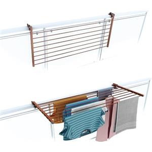 foxydry Stendino da Balcone Ribaltabile, Stendibiancheria da Ringhiera Esterno Resistente in Acciaio inox e alluminio Duo, per terrazzi, balconi e ringhiere - Lunghezza 118 cm (Corten, 118 cm)
