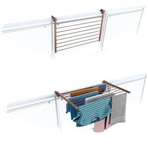 foxydry Stendino da Balcone Ribaltabile, Stendibiancheria da Ringhiera Esterno Resistente in Acciaio inox e alluminio Duo, per terrazzi, balconi e ringhiere - Lunghezza 82 cm (Corten, 82 cm)